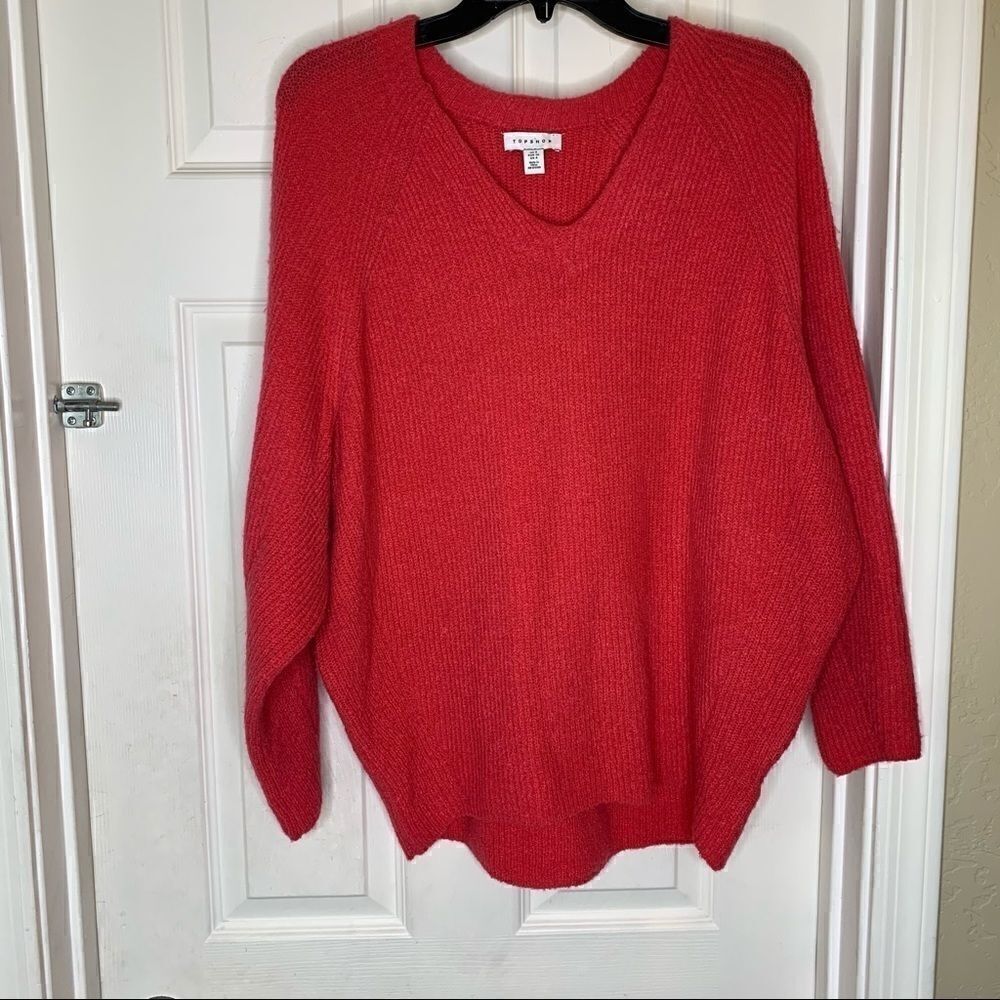 TopshopâOversized VâNeckâRibbedâSweaterâCoralâPink